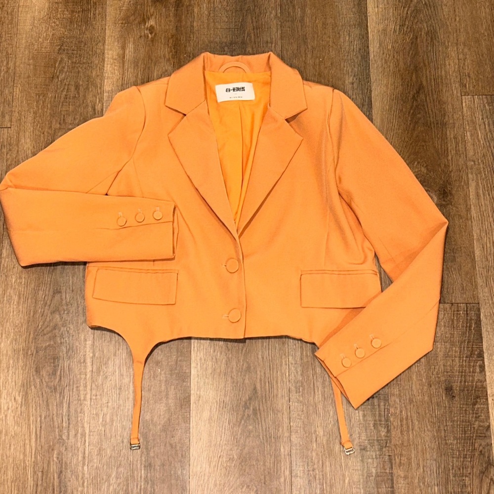 4th & Reckless Orange Cropped Blazer Jacket Garter Detail Y2K Streetwear XS